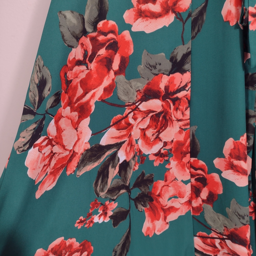 Lulus Floral Flirtation Dark Green Floral Print Wrap Maxi Dress Size M - Picture 6 of 13